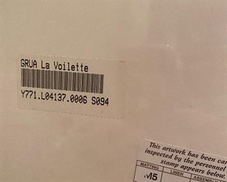 back of lithograph, artist Rene Grua, "La Voilette"