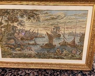 Barconi Italian Wall Art tapestry in gold frame, 38 1/2" H x 57" wide