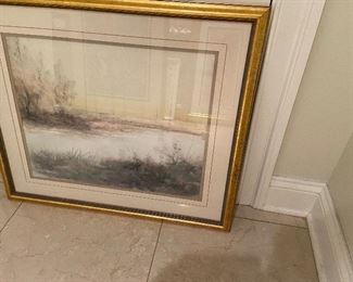 artist Rils?, watercolor in gold frame, 24" x 28 1/4"