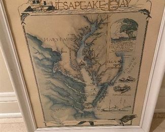 Chesapeake Bay map in white frame, 22 1/2" x 18 1/4"