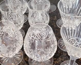 various Waterford crystal glasses, including the Lismore pattern