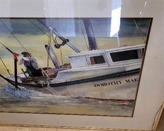 'The Dorothy Mae" fishing boat watercolor, signed Beverley Rainey, 1987