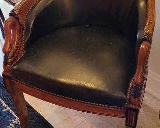Vintage Black Leather chair with nail head design and gooseneck arms