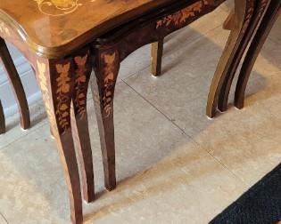 set of three nesting tables, inlay French antique style