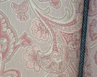 detail of Paisly sofa with green cording trim from Taylorsville, NC