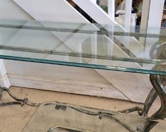 Beveled glass top console table, very heavy