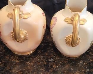 Victorian Porcelain Ewer small jug with one flat side, 6 1/2" tall