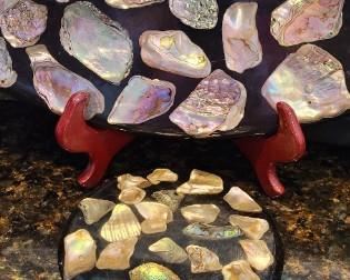 Vintage 1960's Lucite Abalone Shell 15" oval trivet and 5" round trivet by New Designs