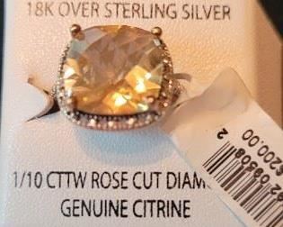 Citrine stone ring 18K over sterling silver