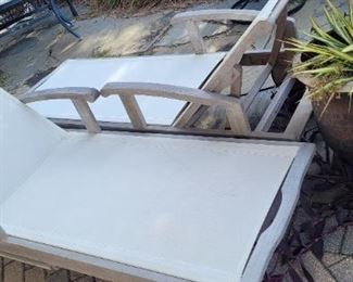 Frontgate Chaise Lounge Chairs, teak with large wheels