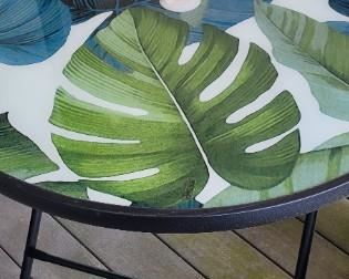 Tempered Glass Top table with hole for umbrella and 3 matching small tables