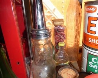 OIL BOTTLES, ADV. TINS