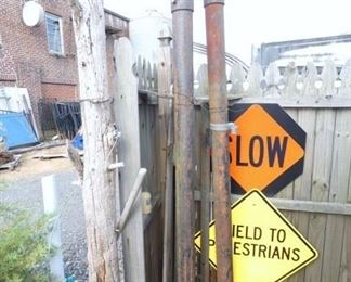 8FT. CAST IRON POST, SIGNS