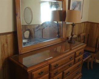 Solid pine dresser with 10 drawers and mirror