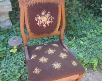 Antique oak chair with needlepoint