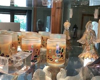Hand blown, artisan signed glasses, Murano tree and angel