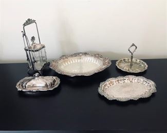 Antique Victorian Era Pressed Glass Pickle Cruet / Castor w/ 1 Set Of Tongs and plated silver including Towle