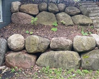 LARGE Boulder Wall. This large lot of boulders includes two rows and is about 48 feet long. These boulders are in varying degrees of size. 