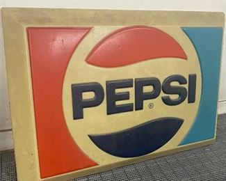 Molded Plastic Pepsi Sign in good condition with some wear. Measuring 52" x 36" 