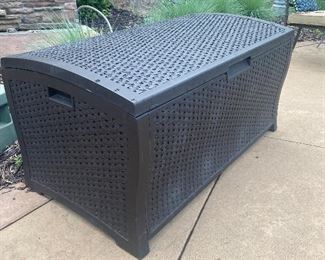 Suncast Outdoor Storage Chest in overall very good condition with inside hinge being broken which does not affect the lid from staying open. 

Measures 54" x 28" x 26" 