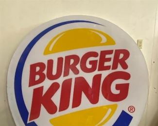 Round Plastic Burger King Sign with wear including scrape/scratch marks and some color/paint loss. Measuring 7'