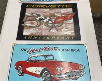 Three Metal Corvette Signs in good condition with light wear. The larger signs in this grouping measuring 12.5" x 17.5"  Reproduction