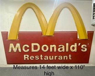AMAZING LARGE McDonald's Molded Plastic Sign in good/used condition with some wear including scrape/scratch marks. One of the arches on this set was cut to be able to put together, however; it still looks great! 

Measures 14' x 110" (without the arches) 
