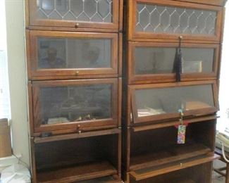 2 Barrister style staking bookcases, leaded glass top panel
