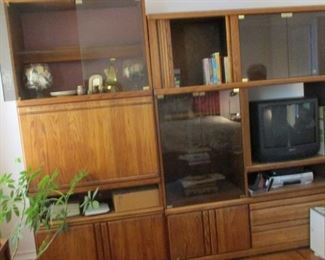 Sectional, Mid Century Enterainment cabinet and Bookcase with Fall Front Desk