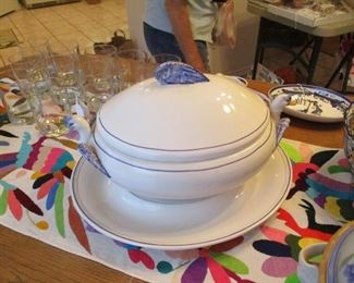 Italian Pottery Soup Tureen with lid ladle & Platter