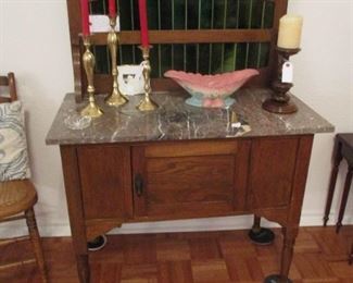Washstand, marble top, tile backsplash
