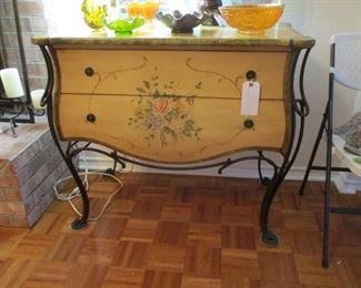 Charming painted Chest with Wrought Iron Legs