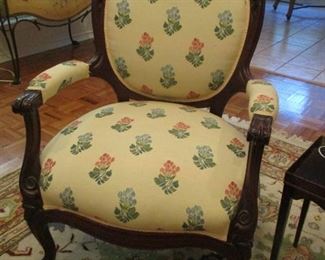 detail of Gent's Parlor Chair, ivory, peach, blue & green