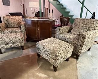 NICE PAIR OF CLUB CHAIRS WITH OTTOMAN