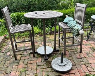 BISTRO SET, UMBRELLAS AND STANDS