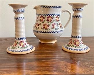 Pair Of Nicholas Mosse Irish Pottery Candlestick Holders And Pitcher, 3 PCS.
Lot #: 32