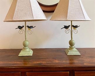 Pair Of Light Green Table Lamps With Bird Form Motif And Burlap Shades, 2 PCS.
Lot #: 12