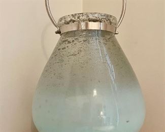 Hand Blown Turquoise Glass Lantern With Silver Tone Handle
Lot #: 20