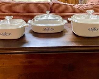 Trio Of Vintage Corningware Blue Cornflower Cookware With Lids, 3 PCS