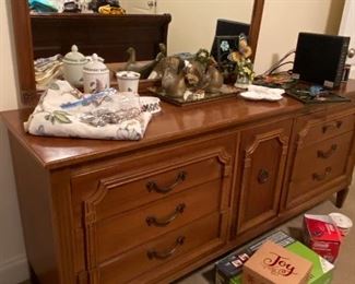 Vintage dresser and nightstand, and mirror.  nice wood