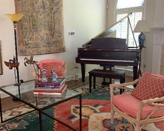 Baby Grand Piano  Story and Clark/Bench.             Beautiful oriental  just cleaned!