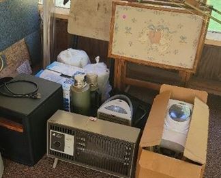 Heaters and coffee pots, fishing poles , bread maker