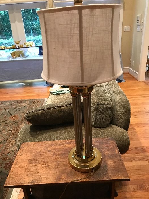 Exceptional brass column lamp.