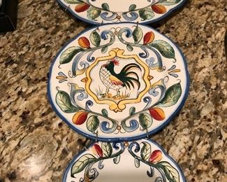 Fitz and Floyd plates "Ricamo" pattern. Complete with plate hangers.