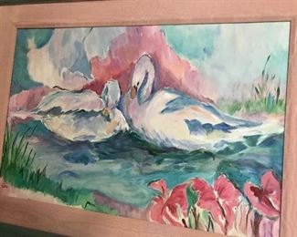 Swans oil on canvas