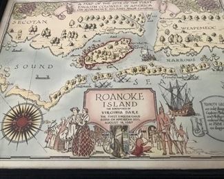 Vintage 1920s map of Roanoke Island