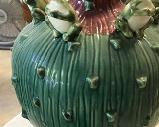 One of a pair of whimsical large frog vases