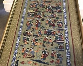Oriental framed silk hanging