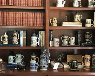 Books and steins in the great room