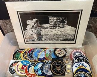 Moon landing art and collectible patches from The Apollo missions